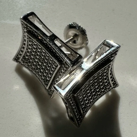 Mens 14K White GoldOver Solid Sterling SilverDiamonds DesignerEarrings